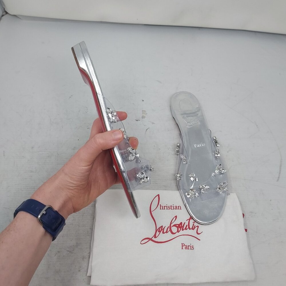 Christian Louboutin Degraqueenie Silver Jewel Flat Wedding Bridal Sandal - Picture 3 of 9